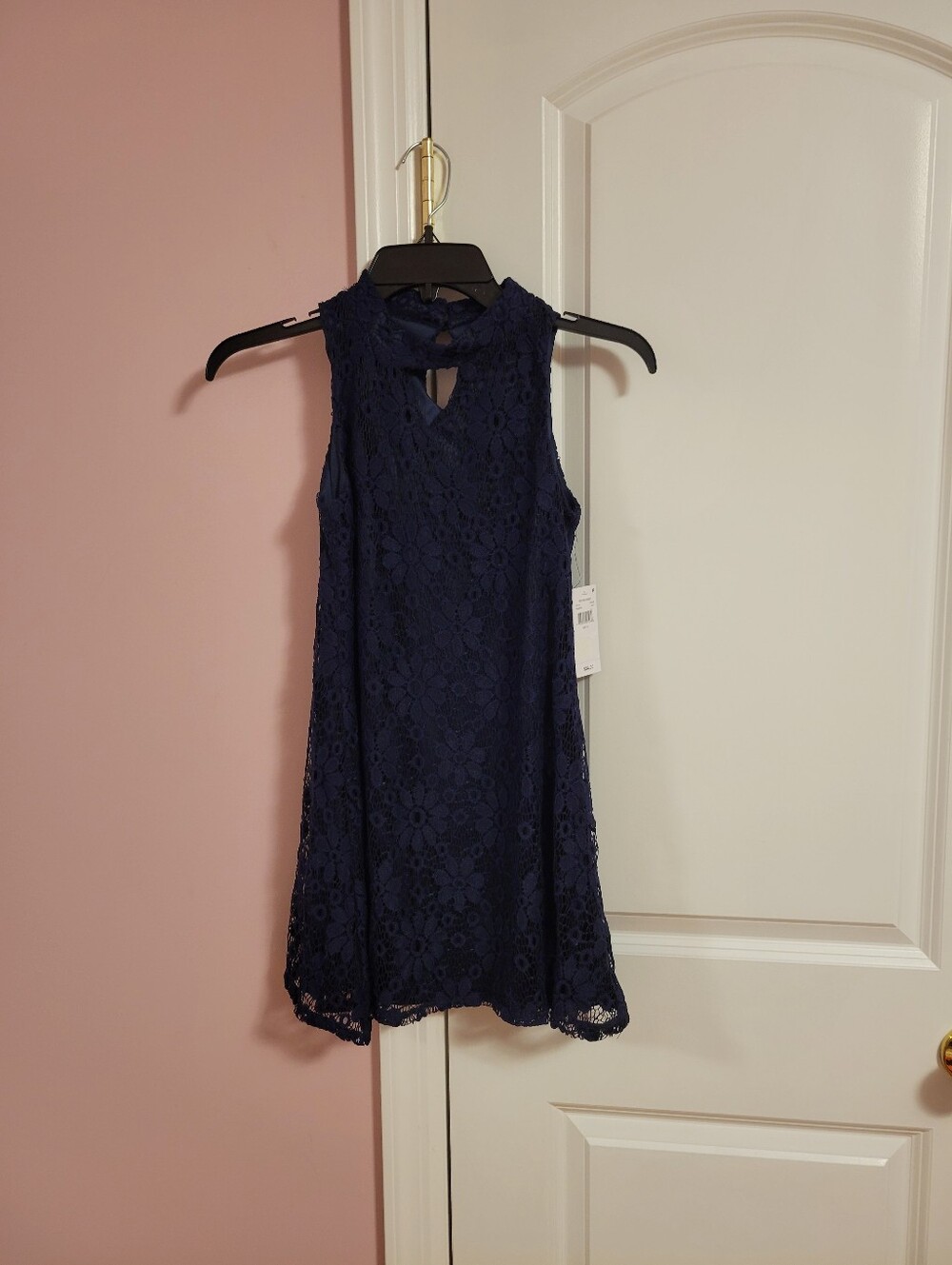 NWT Zunie Kids Girls Navy Blue Floral Lace Halter Shift Dress - 10- Party